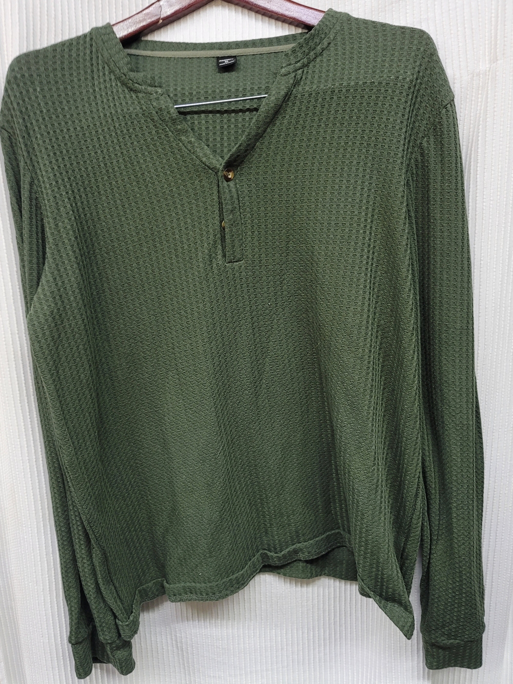 MANFINITY Olive Green Waffle Henley Shirt